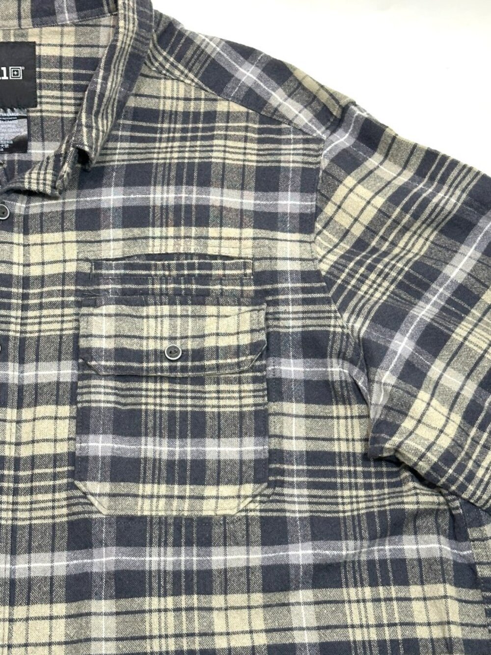 5.11 Tactical Mens Plaid Button Up Flannel Shirt XL Gray Tan Long Sleeve Outdoor - Picture 4 of 16